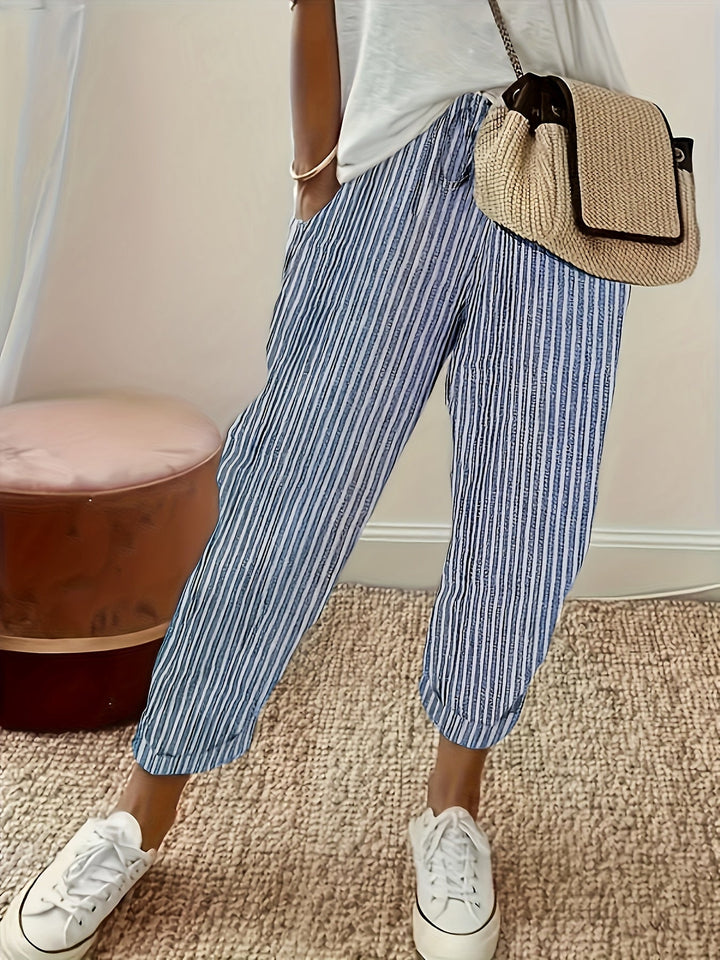 Elena | Gestreifte Hose mit weitem Bein und Streifen
