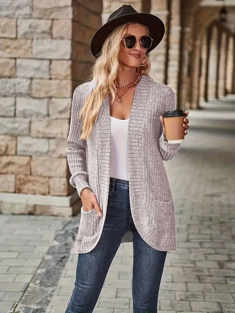 Neva | Eleganter Rippstrick-Cardigan für Damen mit langen Ärmeln