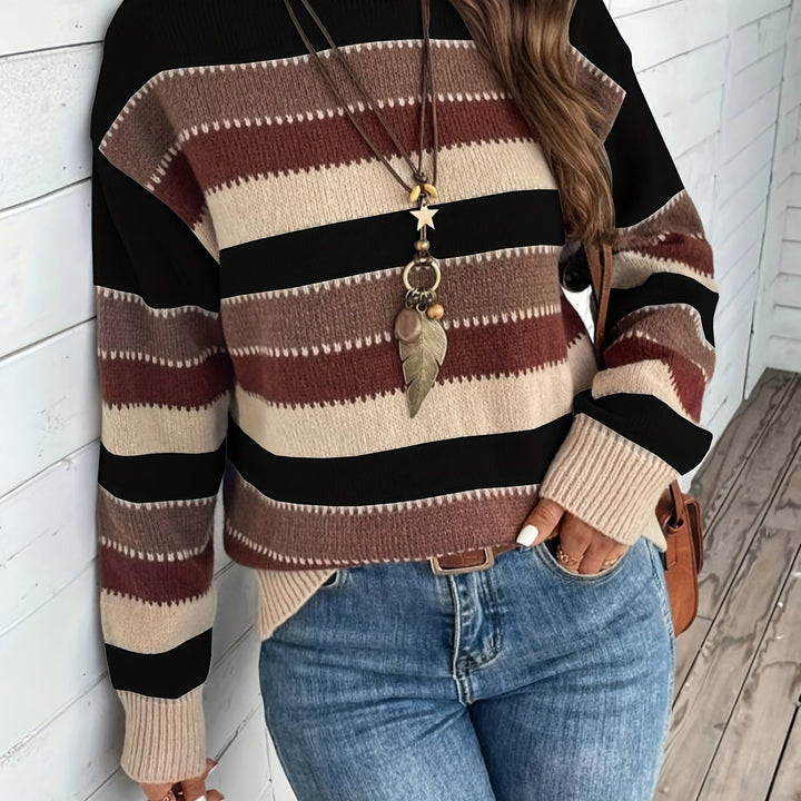 Leni | Damen Pullover mit Rundhalsausschnitt, gestreift