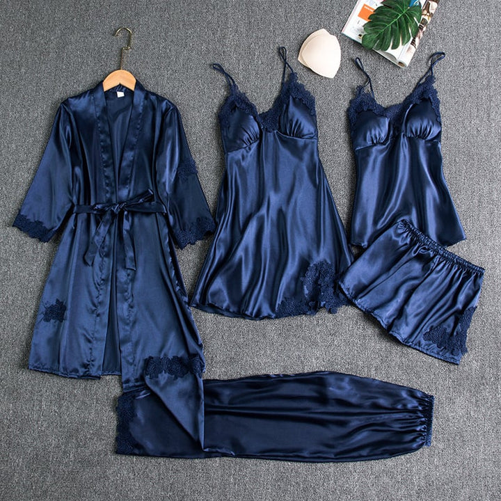 Elegantes Damen-Nachtkleid-Set aus Eis- | 5 Teile mit langen Ärmeln