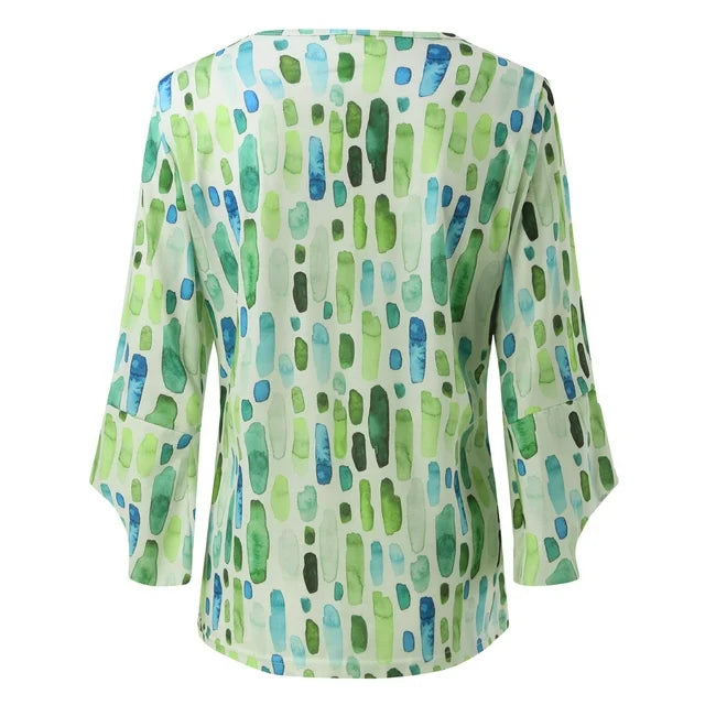 Julia | Geometrisch Bedruckte Lockere Bluse für Damen mit V-Ausschnitt