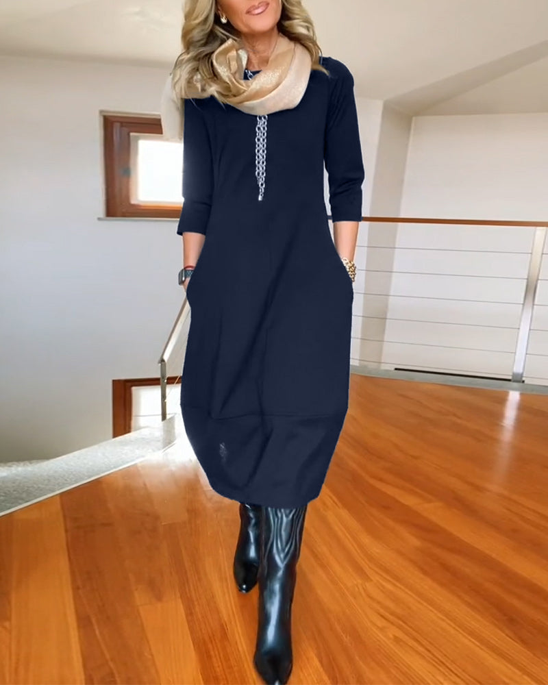 Sara | Stilvolles und Bequemes Midikleid für Damen mit Rundhalsausschnitt