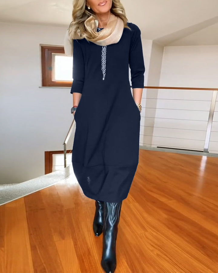Sara | Stilvolles und Bequemes Midikleid für Damen mit Rundhalsausschnitt