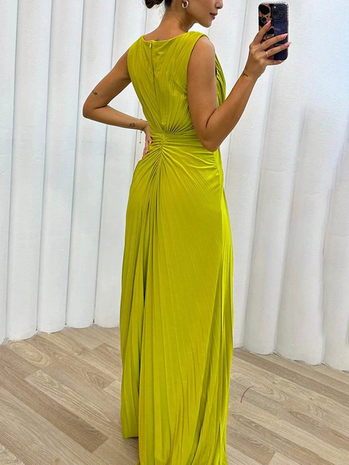 Serena | Falten Maxi Abendkleid für Damen mit Rundhalsausschnitt