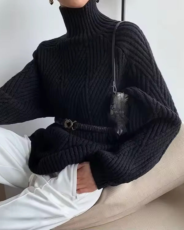 Audrey | Gestrickter Rollkragenpullover für Damen mit langen Ärmeln