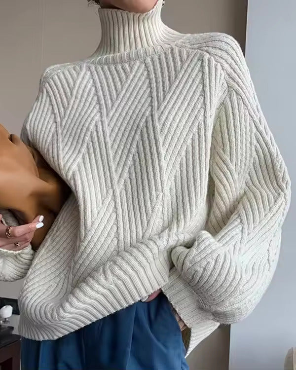 Audrey | Gestrickter Rollkragenpullover für Damen mit langen Ärmeln