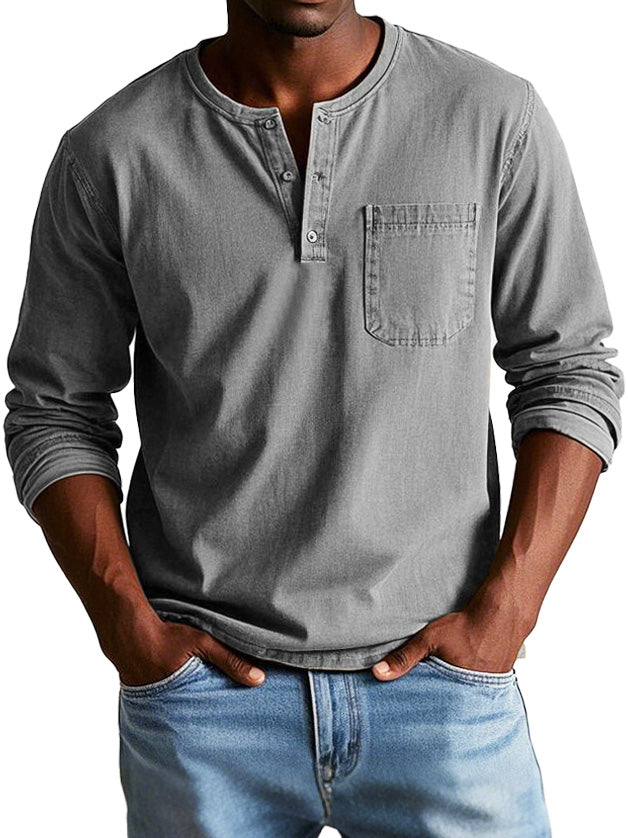Ellis | Vintage Henley Shirt für Herren mit Rundhalsausschnitt und langen Ärmeln