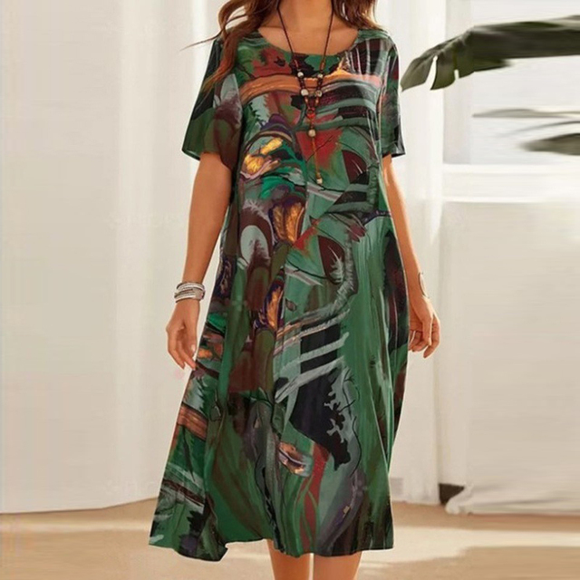 Abigail | Bequemes Bedrucktes Kleid mit Rundhalsausschnitt und langen Ärmeln