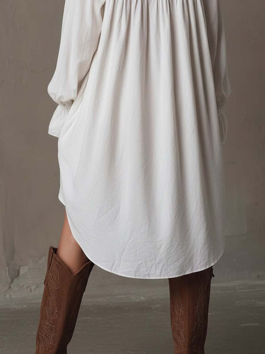 Retro-Stil Unregelmäßiger Saum Langärmliges Mini-Kleid für Damen