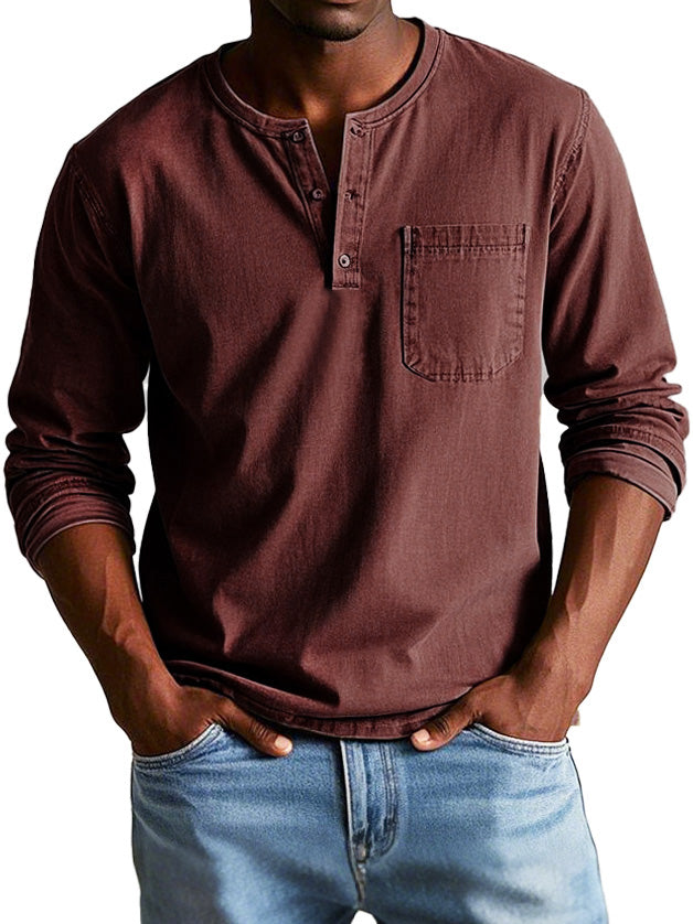 Ellis | Vintage Henley Shirt für Herren mit Rundhalsausschnitt und langen Ärmeln