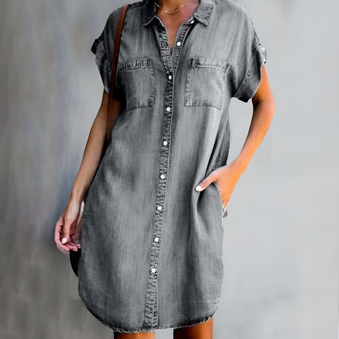 Diane | Lässiges Hemdblusenkleid für Damen mit kurzen Ärmeln und langen Ärmeln