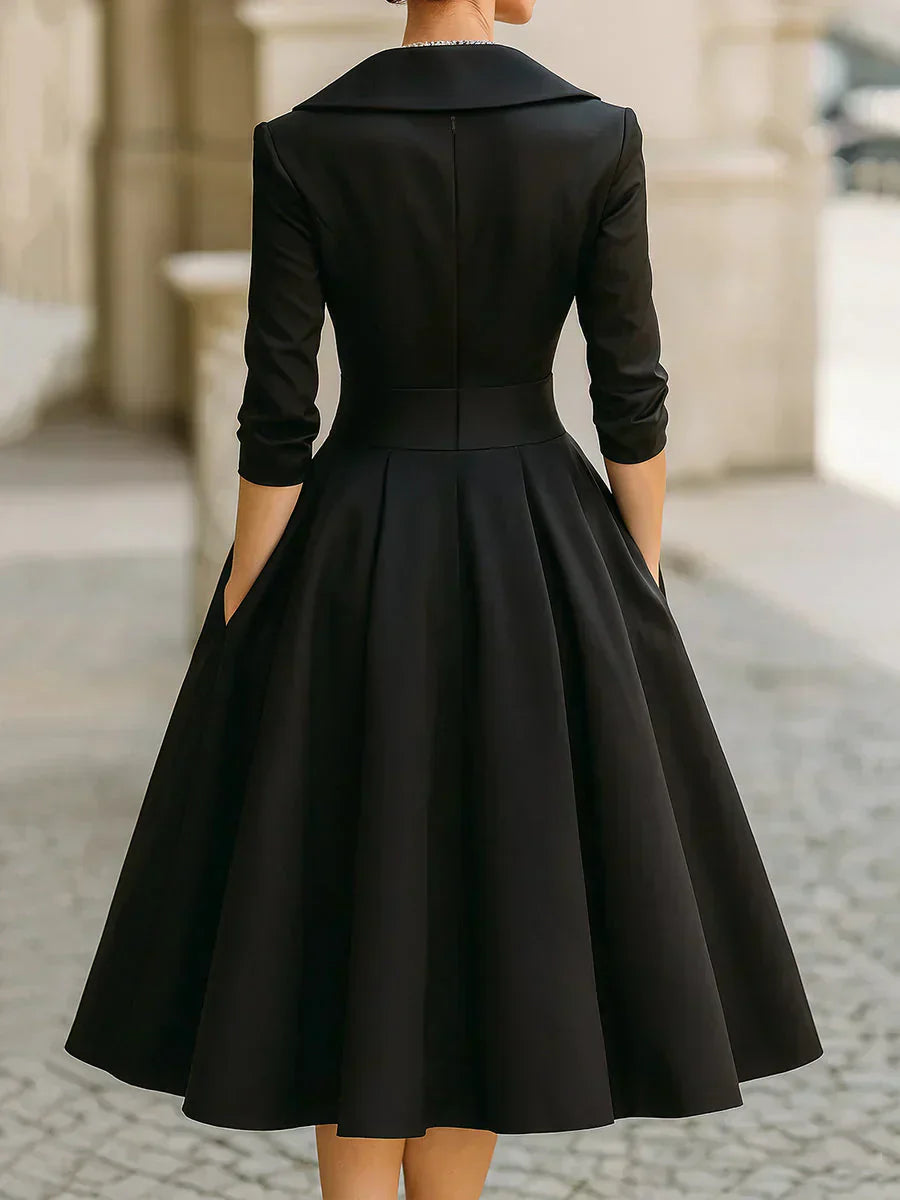 Clara | Elegantes Midikleid für Damen mit V-Ausschnitt und 3/4-Ärmeln