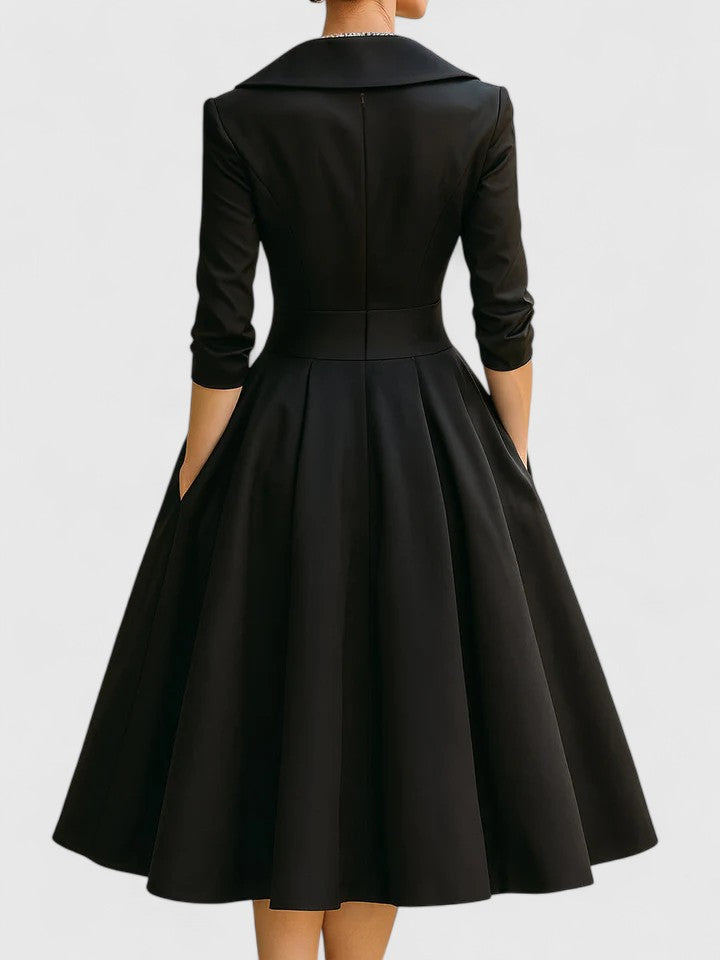 Marcelle | Zeitloses Eleganzkleid für Damen mit V-Ausschnitt und 3/4-Ärmeln