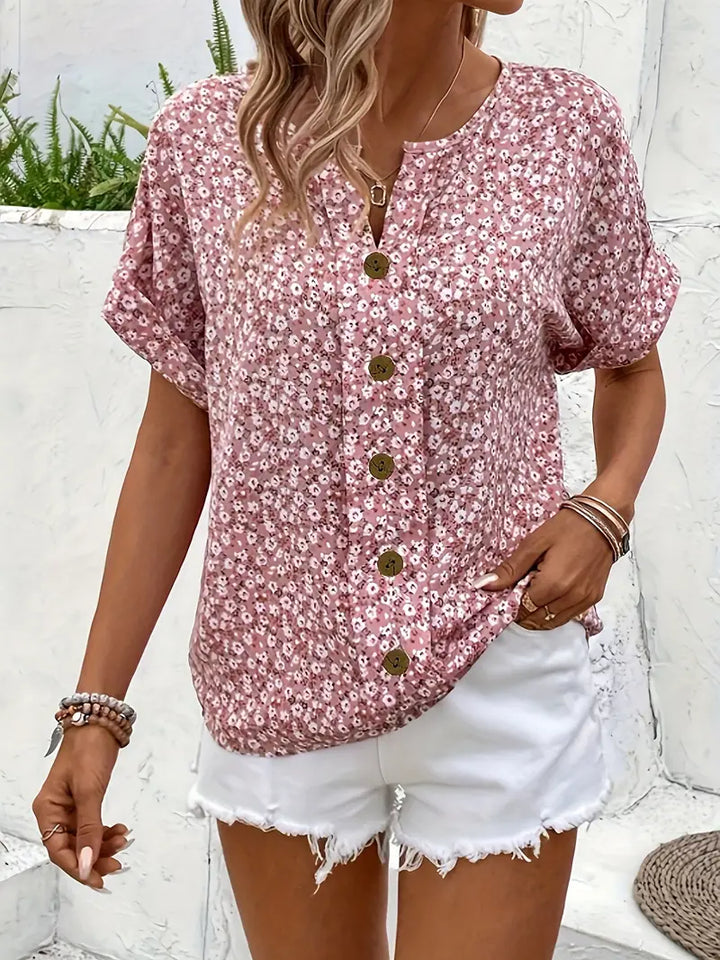 Charis Bluse für Damen mit Blumenmuster und V-Ausschnitt