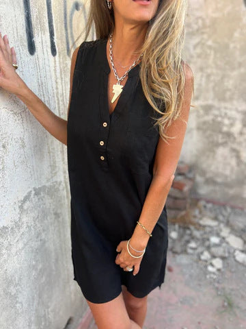 Macy | Bequemes und Sommerkleid für Damen mit V-Ausschnitt und kurzen Ärmeln