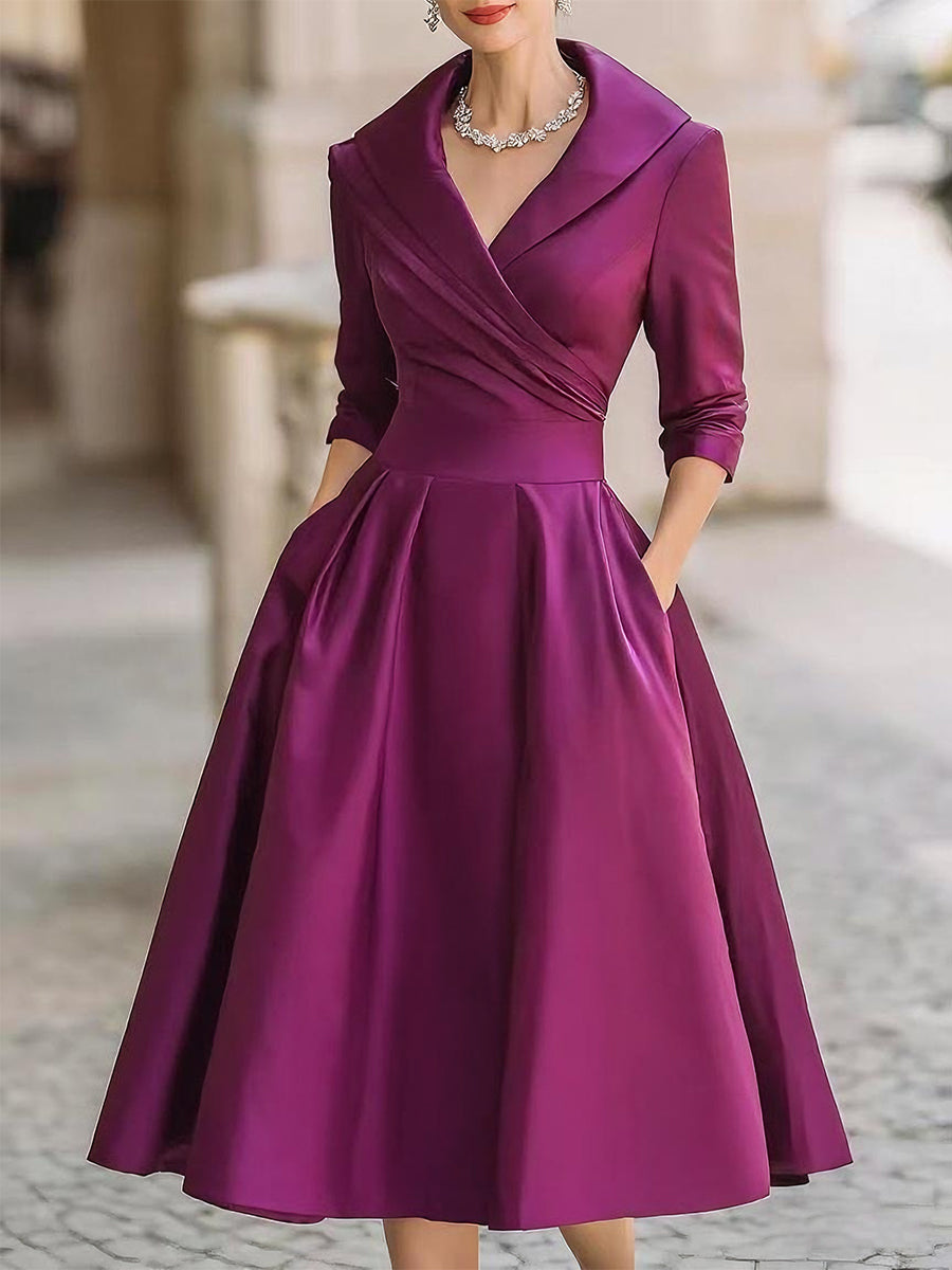 Colette | Lina Feiertags-Eleganzkleid für Damen mit V-Ausschnitt und 3/4-Ärmeln