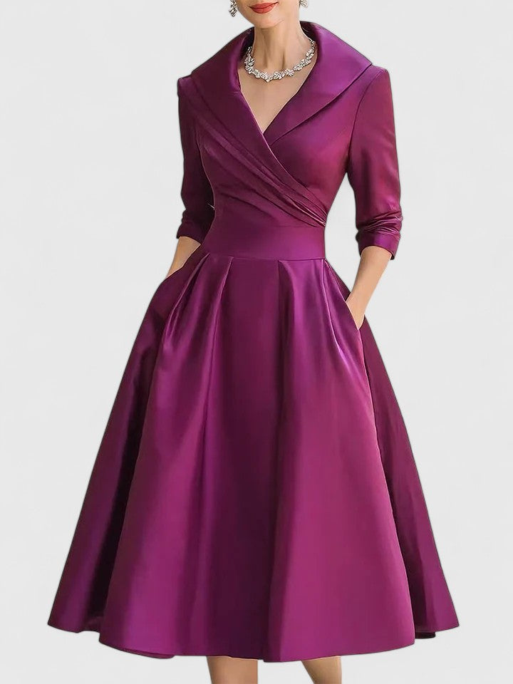 Marcelle | Zeitloses Eleganzkleid für Damen mit V-Ausschnitt und 3/4-Ärmeln