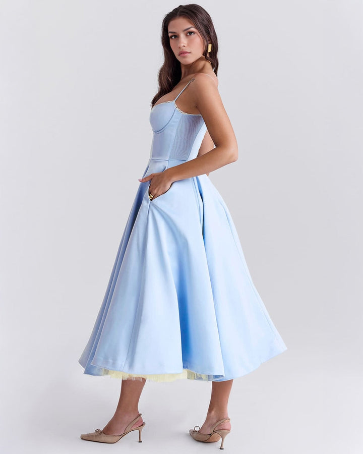 Ophira | Elegantes Korsett-Midi-Kleid für Damen mit Spaghettiträgern