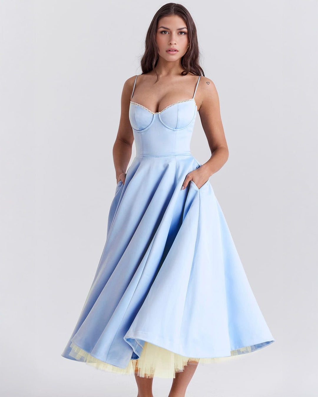 Ophira | Elegantes Korsett-Midi-Kleid für Damen mit Spaghettiträgern