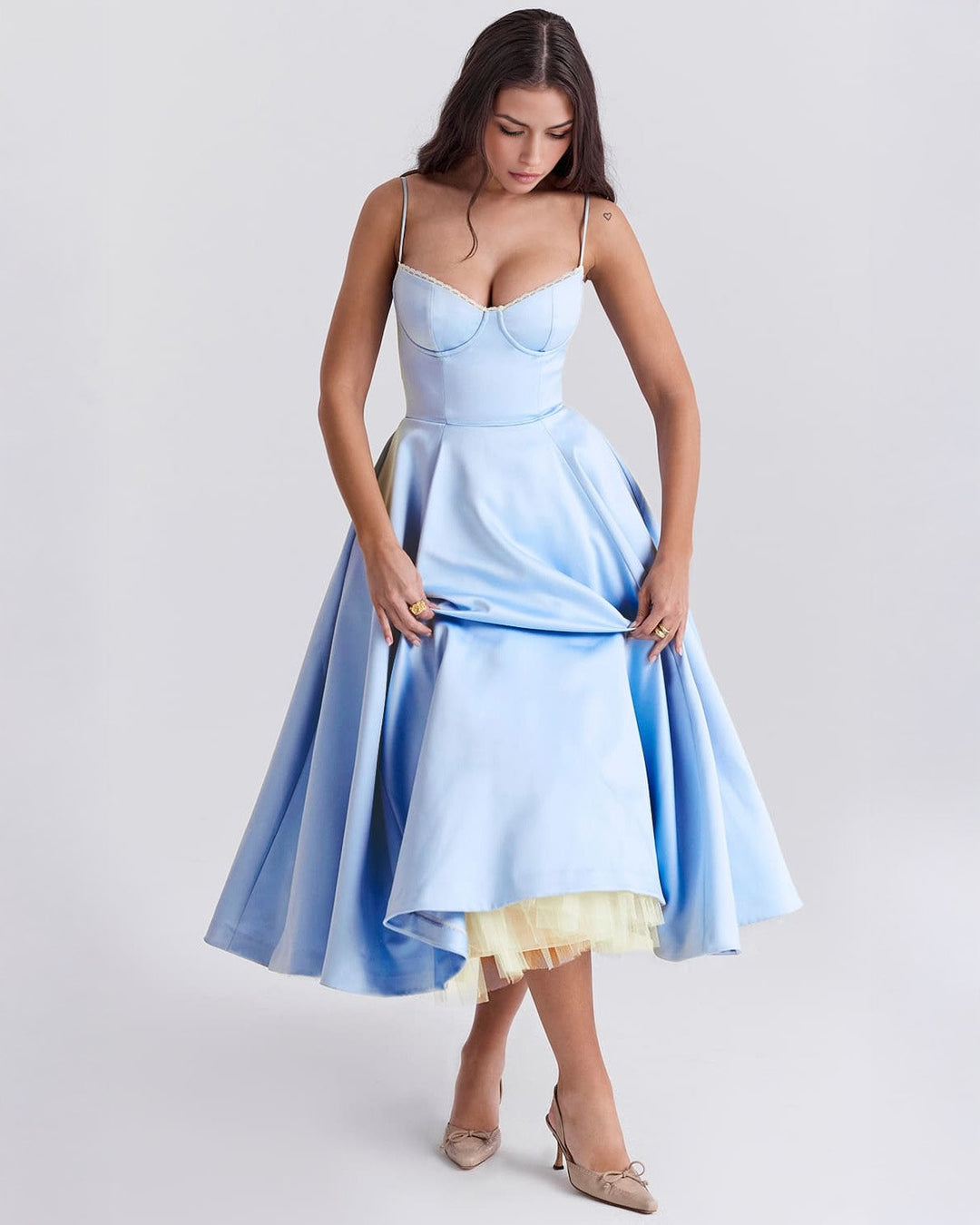 Ophira | Elegantes Korsett-Midi-Kleid für Damen mit Spaghettiträgern