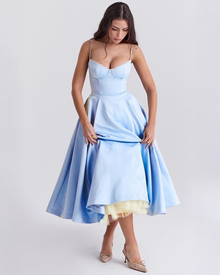 Ophira | Elegantes Korsett-Midi-Kleid für Damen mit Spaghettiträgern