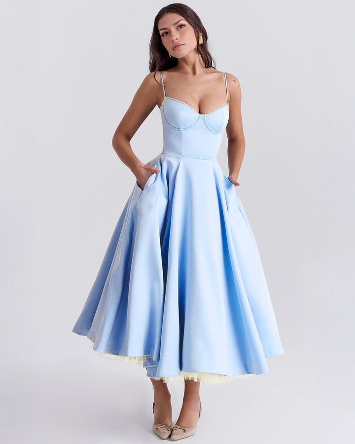 Ophira | Elegantes Korsett-Midi-Kleid für Damen mit Spaghettiträgern