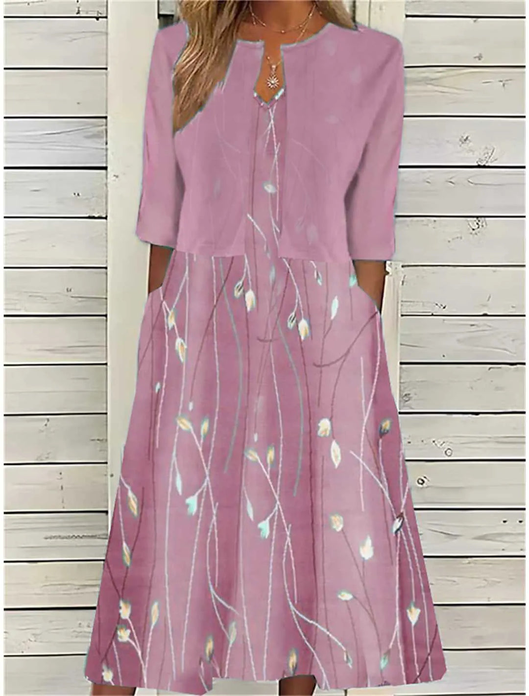 Elise | Blumen Zweiteiliges Midi-Kleid für Damen mit Rundhalsausschnitt