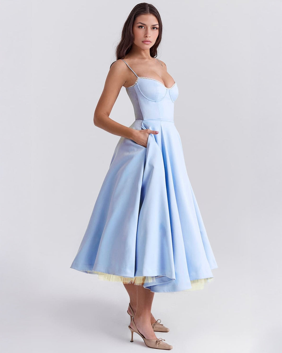 Ophira | Elegantes Korsett-Midi-Kleid für Damen mit Spaghettiträgern