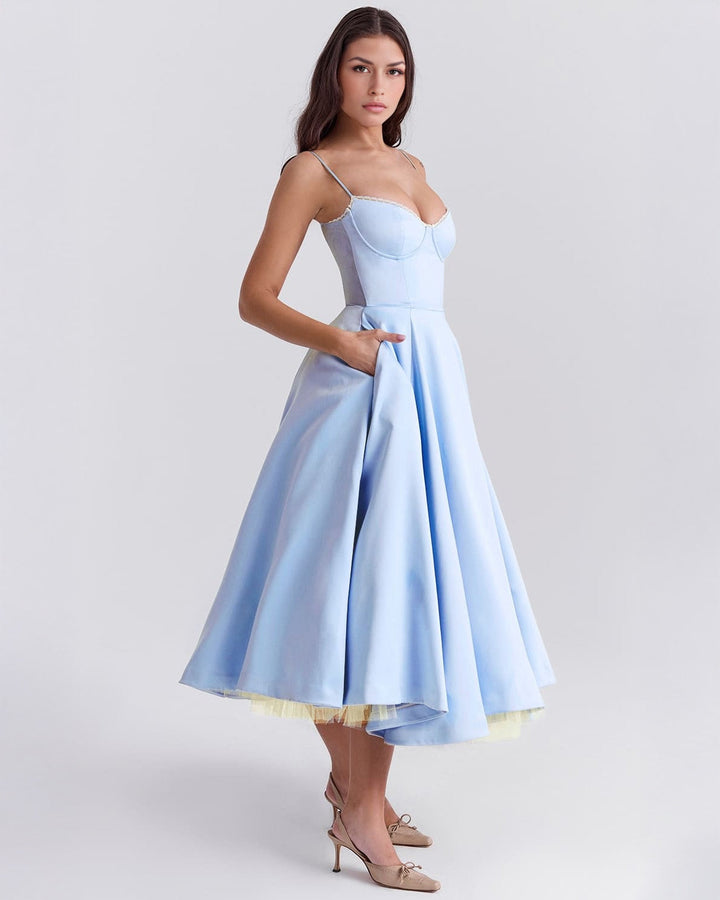 Ophira | Elegantes Korsett-Midi-Kleid für Damen mit Spaghettiträgern