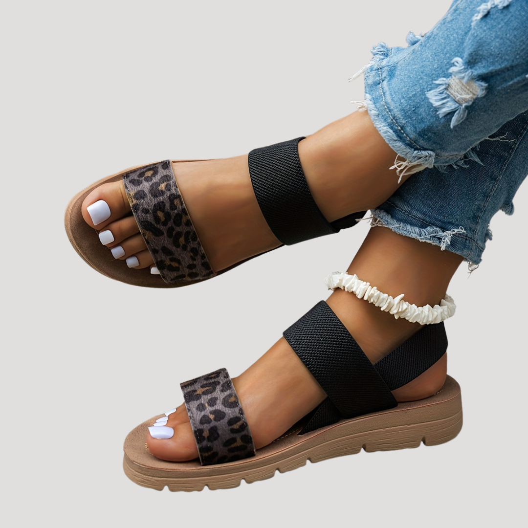 Schicke Leopardenmuster Cross-Strap Flache Sandalen | Ultimativer Komfort für Damen
