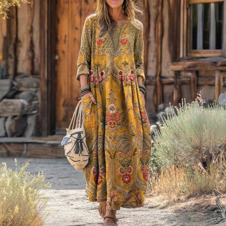 Evelyn | Retro-Stil Langarm Freizeitkleid für Damen mit Blumenmuster