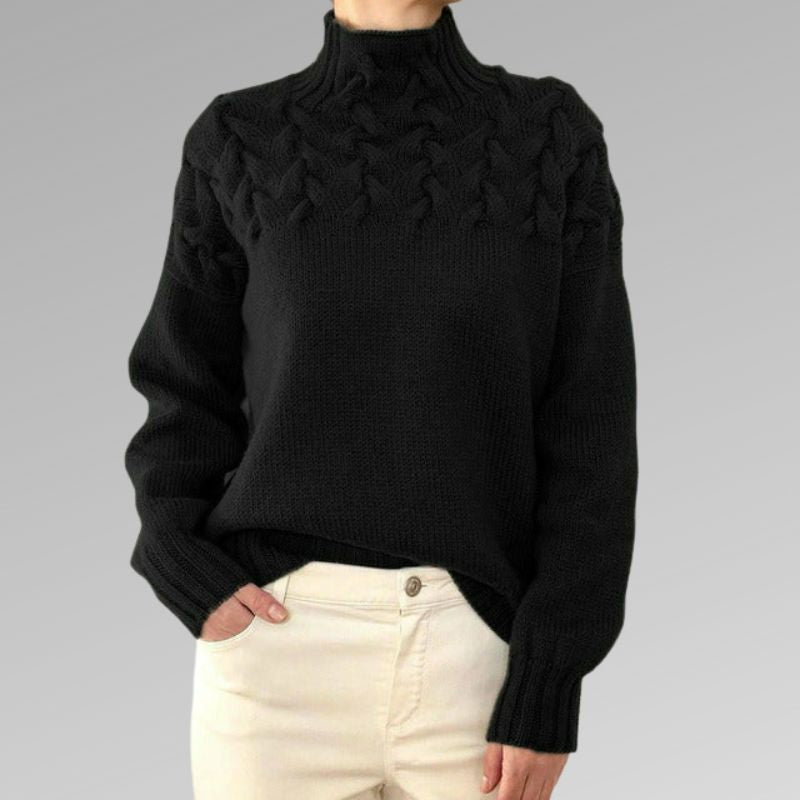 Eva | Damenpullover für Damen mit Zopfmuster-Detail und Rollkragen
