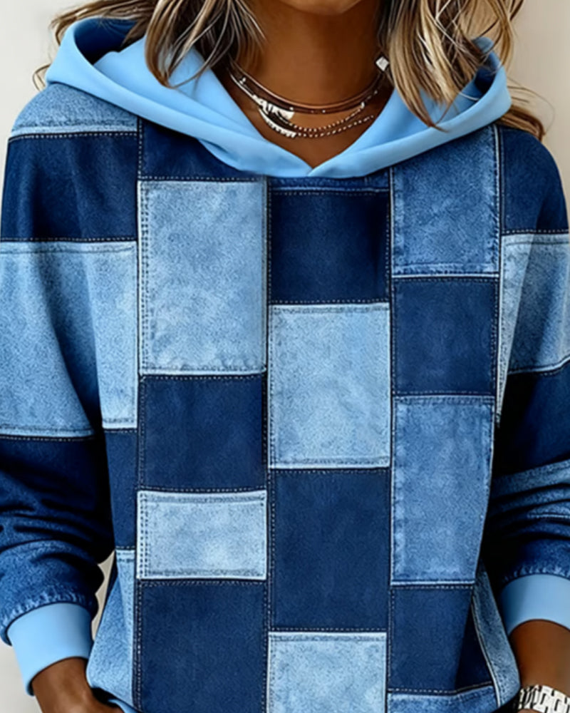 Schicker Langarm-Karierten Hoodie für Damen mit Kapuze
