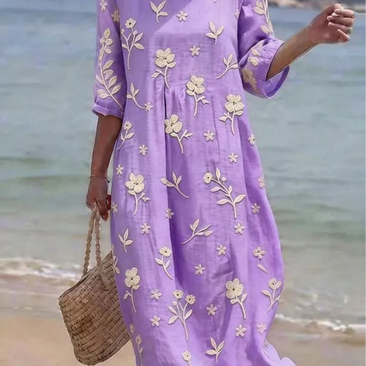 Ella | Besticktes Halbarm Midikleid für Damen mit Blumenmuster