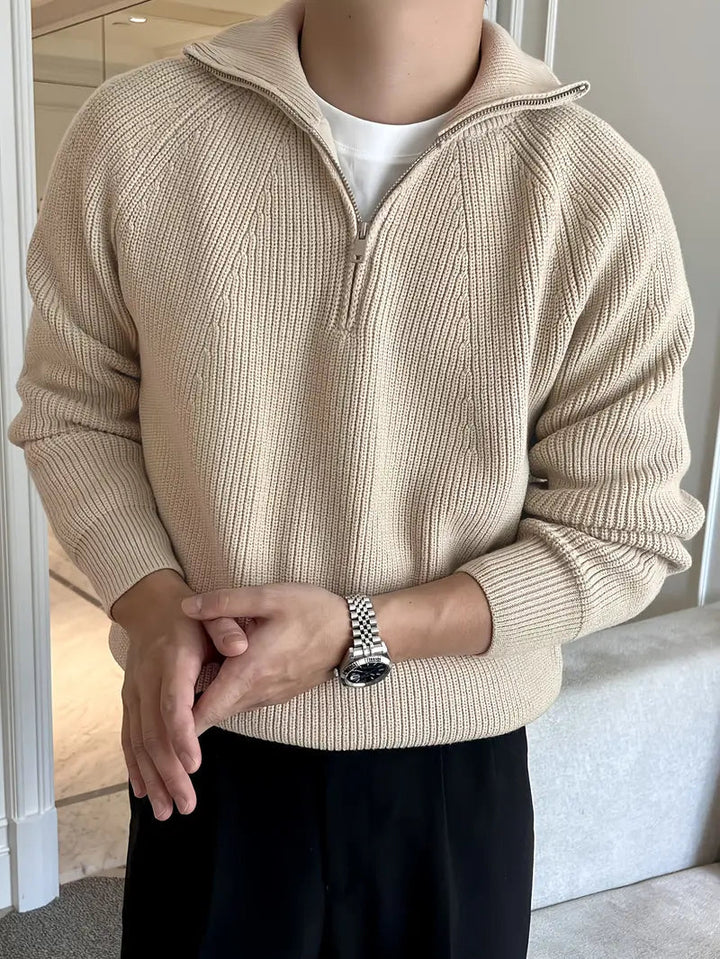 Brit und Boho | Ethan Klassischer Strick-Zipper mit langen Ärmeln