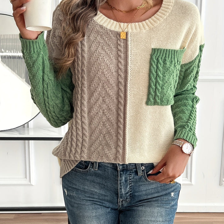 Mara | Damen Pullover mit Tasche und Rundhalsausschnitt