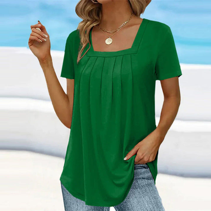 Mindy | Elegante Faltenbluse für Damen mit eckigem Ausschnitt und kurzen Ärmeln