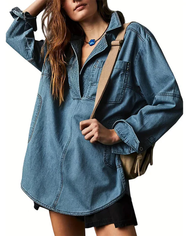 Micah | Oversized Denim Pullover für Damen mit Rundhalsausschnitt