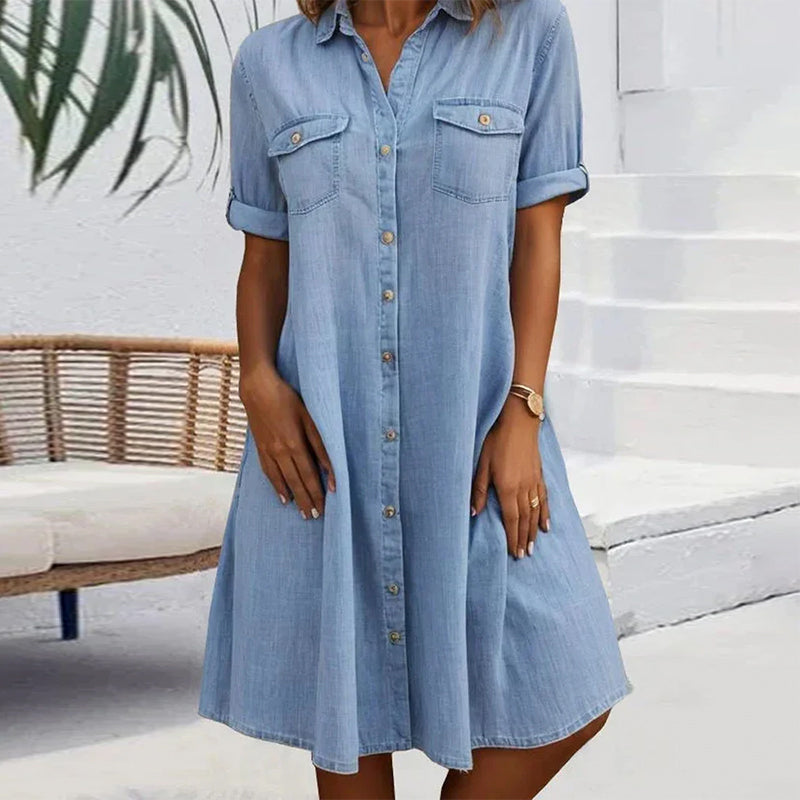 Sandra | Luftiges Sommerkleid für Damen mit Rundhalsausschnitt und kurzen Ärmeln