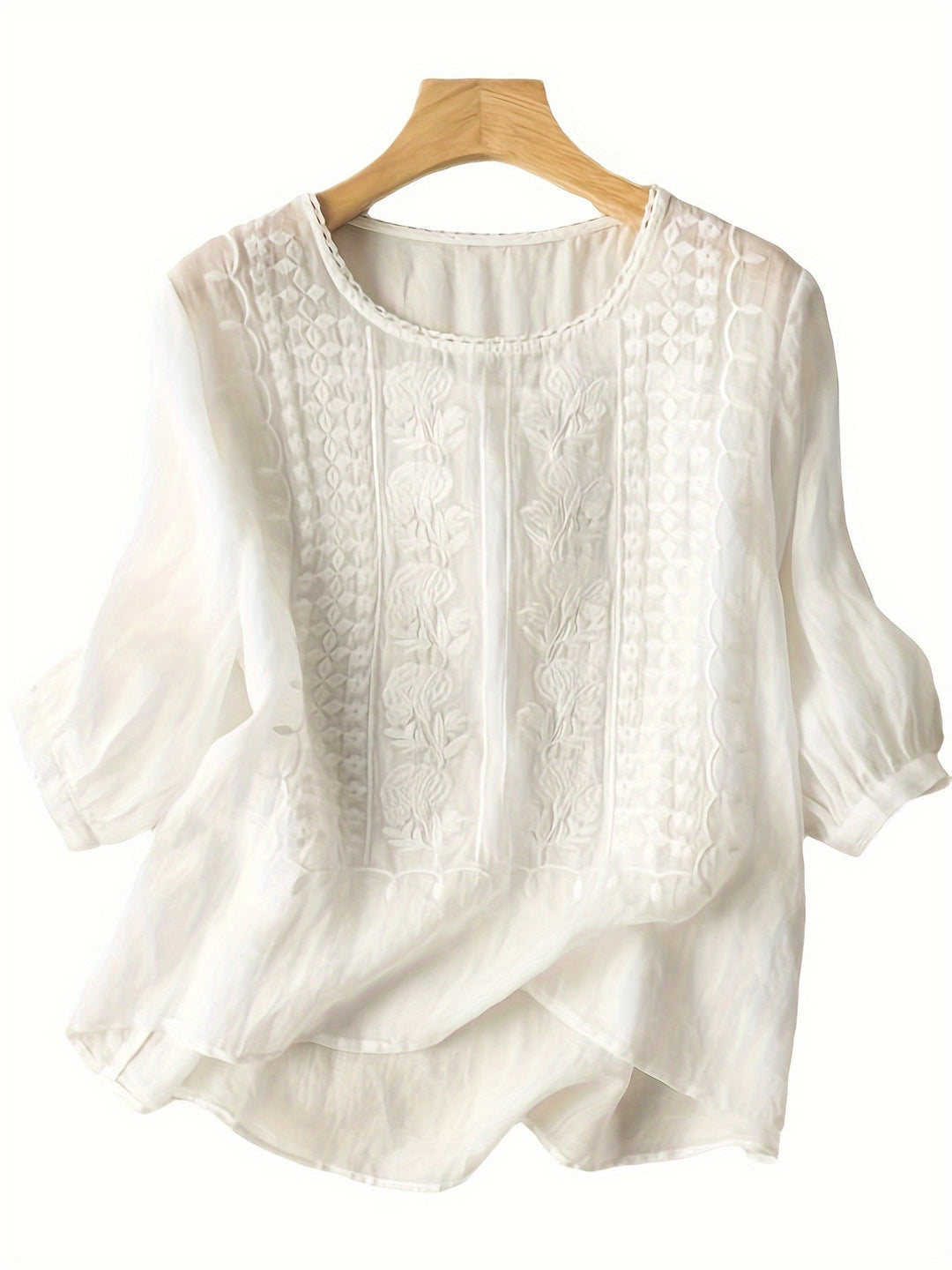 Josie | Frauen Bestickte Bluse für Damen mit Blumenmuster und Rundhalsausschnitt