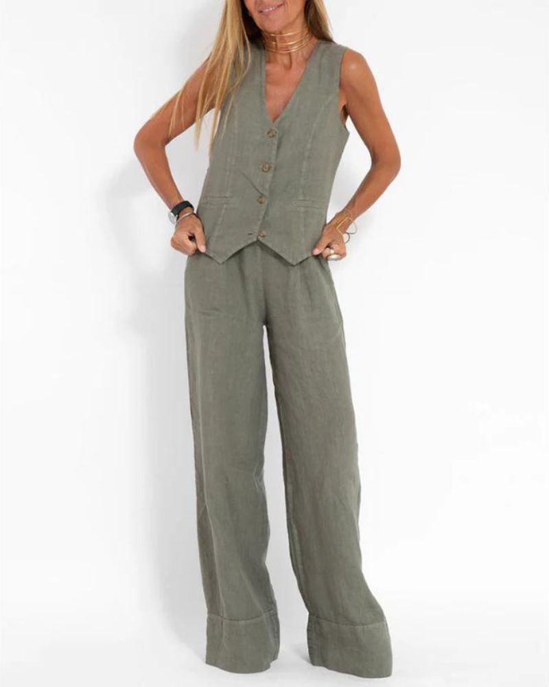 Millie | Schickes ärmelloses Weste und Weitbeinige Hose Set für Damen