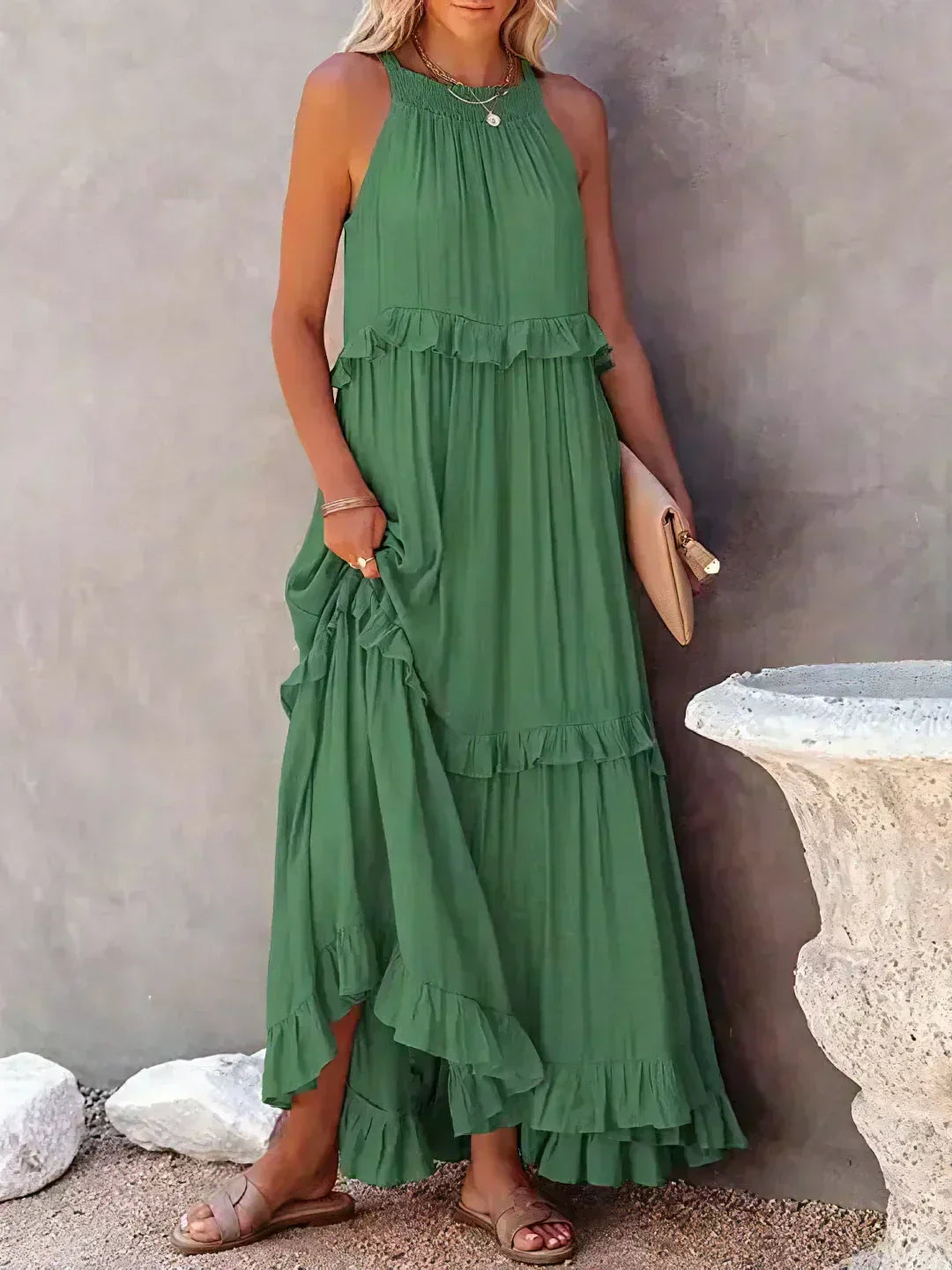 Sarah | Halter Rüsch Maxi Kleid (Fast ausverkauft) für Damen