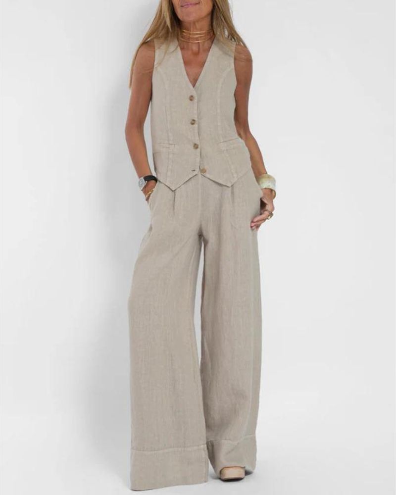 Millie | Schickes ärmelloses Weste und Weitbeinige Hose Set für Damen
