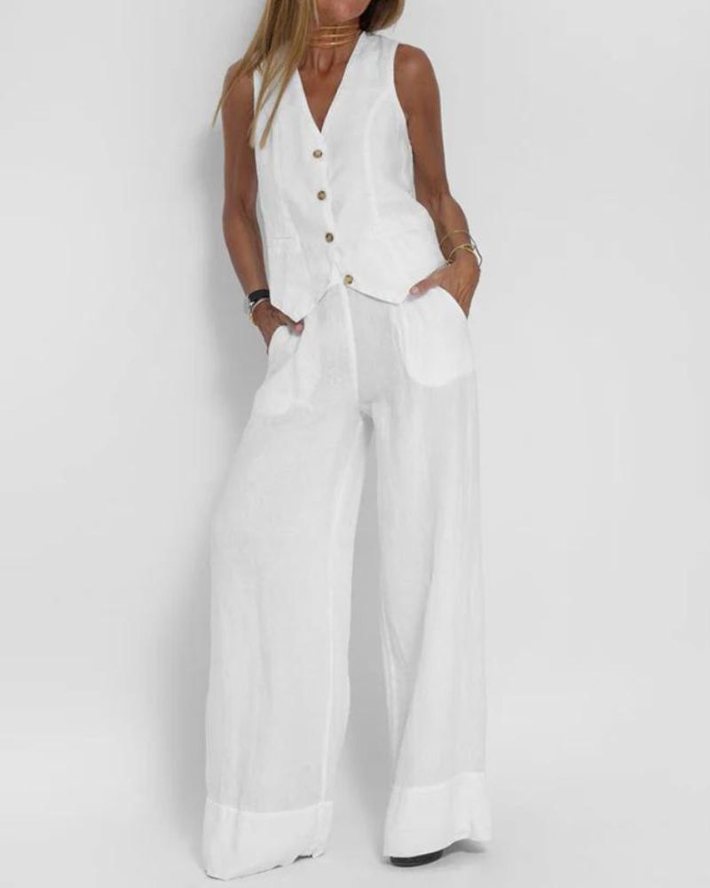 Millie | Schickes ärmelloses Weste und Weitbeinige Hose Set für Damen