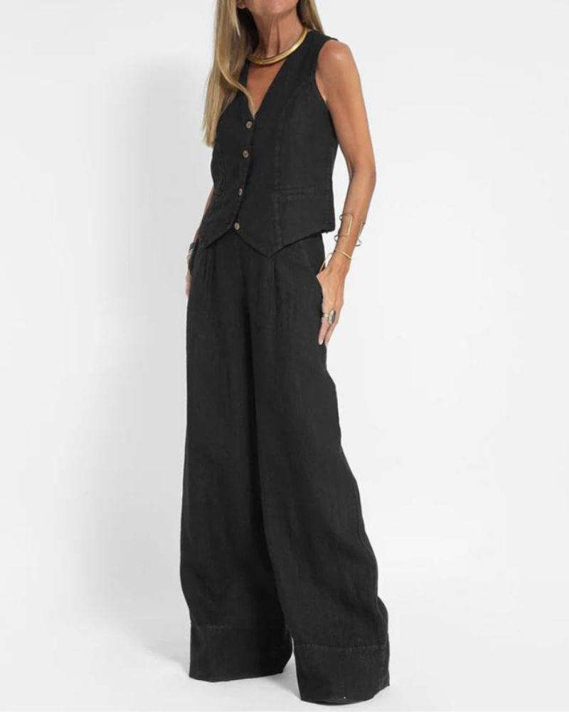 Millie | Schickes ärmelloses Weste und Weitbeinige Hose Set für Damen