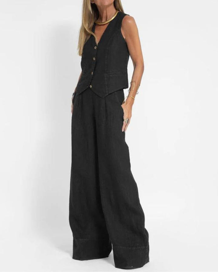 Millie | Schickes ärmelloses Weste und Weitbeinige Hose Set für Damen