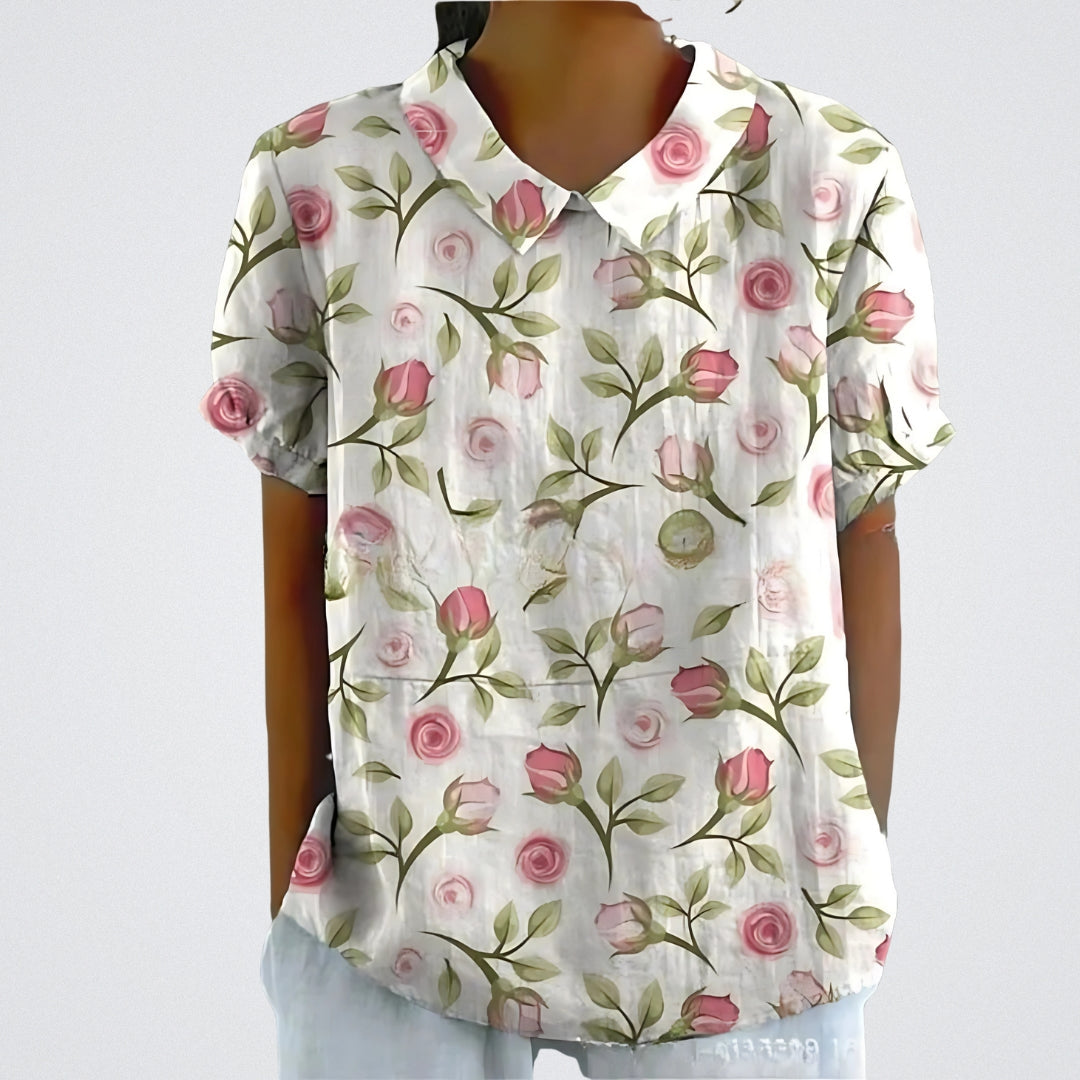 Lina | Stilvolle Bluse für Damen mit Blumenmuster und Rundhalsausschnitt