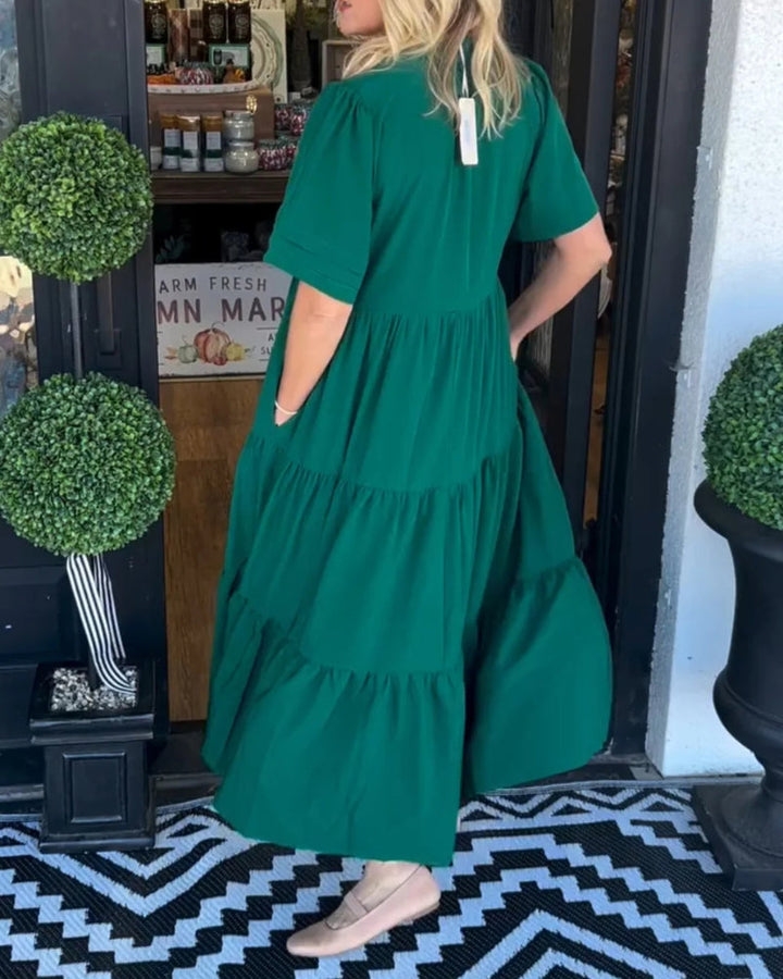 Magnolia | Gemütliches Maxi-Kleid für Damen mit V-Ausschnitt und kurzen Ärmeln