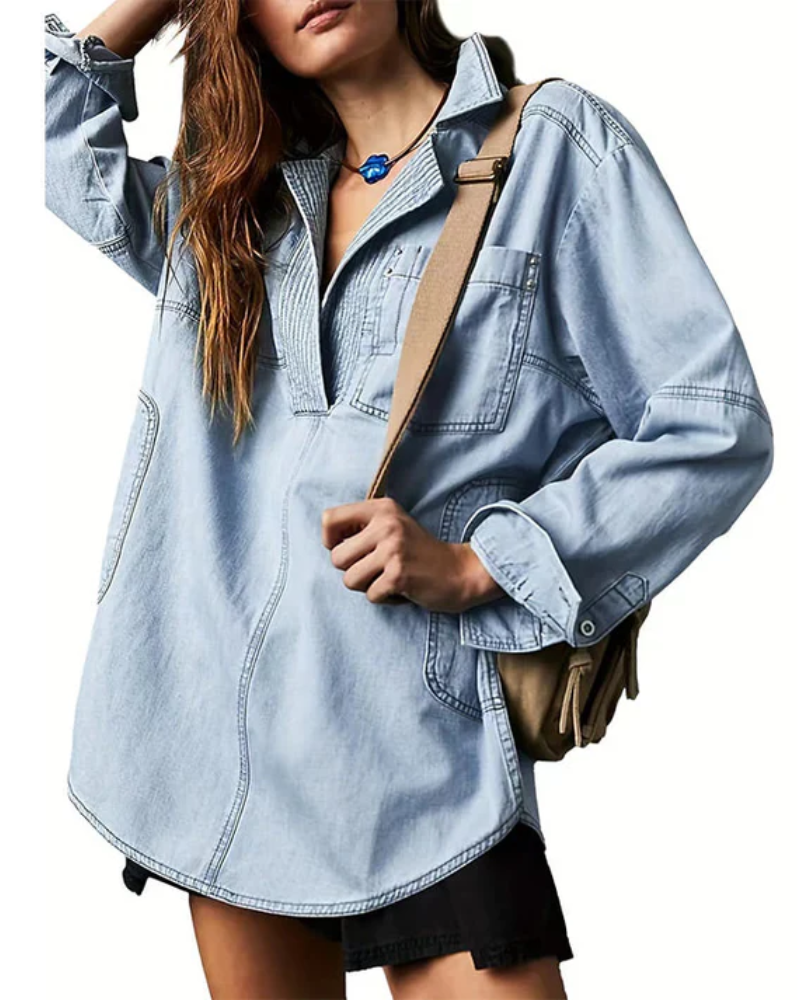 Micah | Oversized Denim Pullover für Damen mit Rundhalsausschnitt