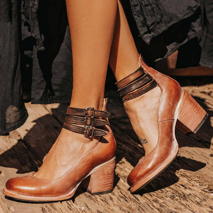CAMILLE | Pumps für Damen mit Riemen | bequemer Blockabsatz